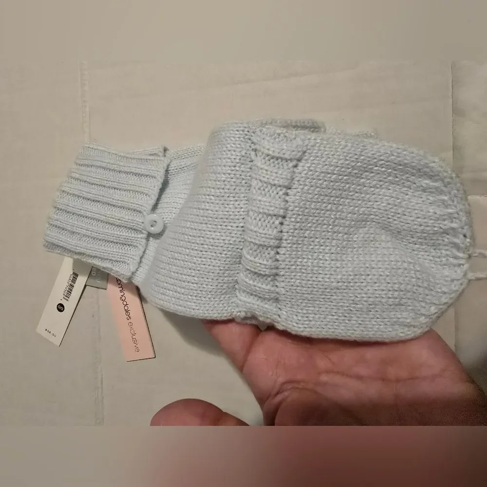 NWT Aqua Pop-top Knitted Gloves In Ice Blue One Size